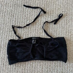 Forever 21 Black Ribbed Tie-Front Bandeau Top
